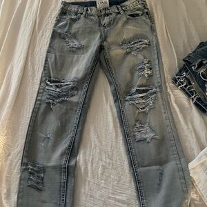 Distressed Gray Women's Straight Leg Jeans